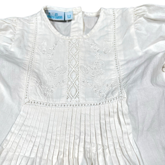 Mini Lunn Girls Butterfly Pintuck White Cotton Dress Embroidered 2 to 3 Years - Picture 4 of 10